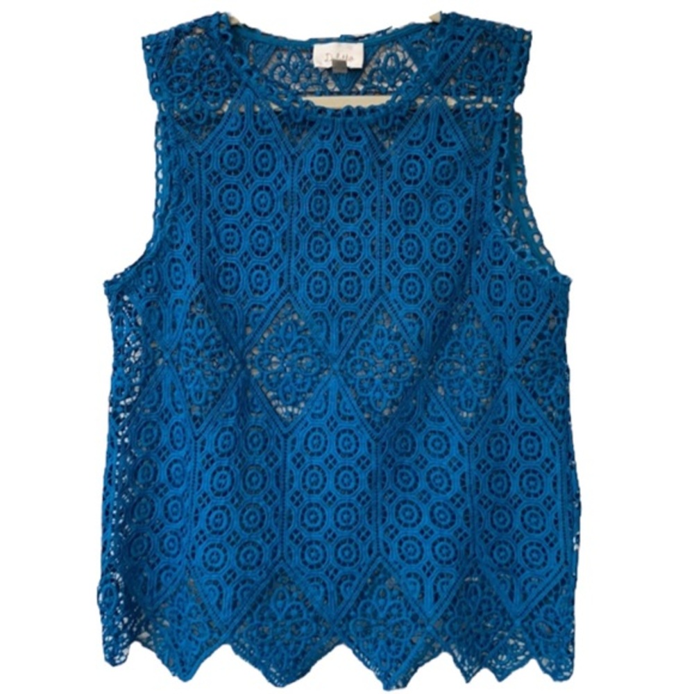 Anthropologie - Deletta Sleeveless Blue Lace Blouse w/ Scalloped Hem Size XS